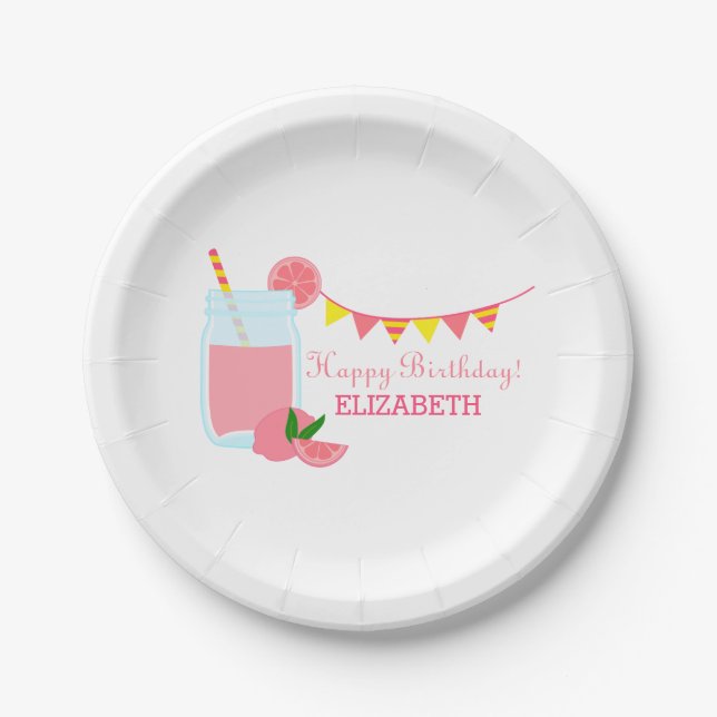 Assiettes En Carton Fête d'anniversaire de la limonade rose (Devant)