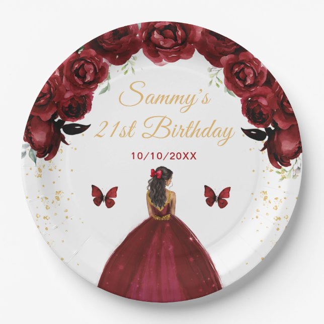 Assiettes En Carton Fête d'anniversaire de la princesse de peau noire  (Devant)