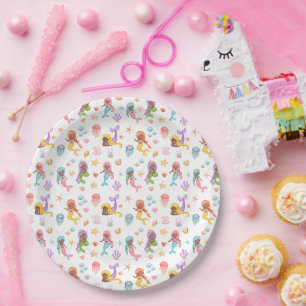 Assiettes En Carton Fête d'anniversaire de la sirène