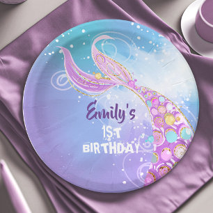 Assiettes En Carton Fête d'anniversaire de la sirène