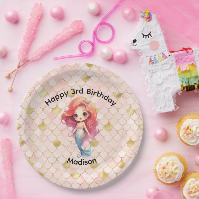Assiettes En Carton Fête d'anniversaire de la sirène Petites filles (Fête)