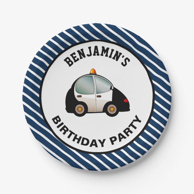 Assiettes En Carton Fête d'anniversaire de la voiture de police (Devant)