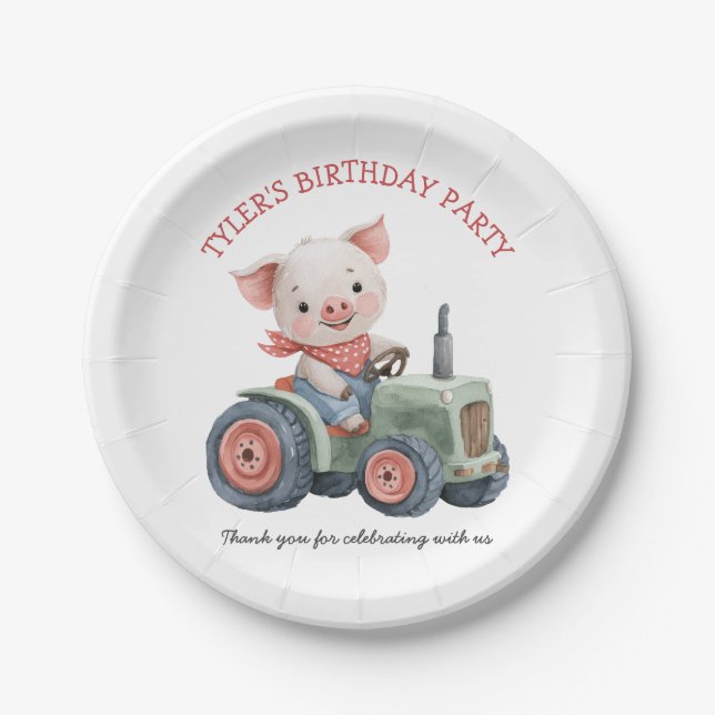 Assiettes En Carton Fête d'anniversaire de l'animal de ferme mignonne  (Devant)