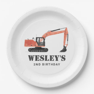 Assiettes En Carton Fête d'anniversaire de l'excavatrice de véhicule d