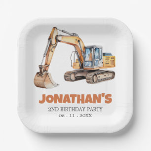 Assiettes En Carton Fête d'anniversaire de l'excavatrice du véhicule d