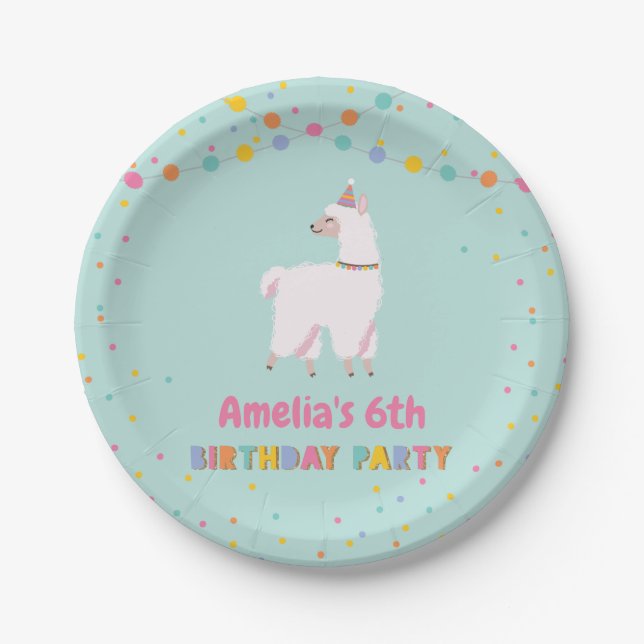 Assiettes En Carton Fête d'anniversaire de Llama (Devant)
