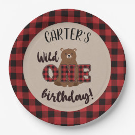 Assiettes En Carton Fête d'anniversaire de l'Ours Plaid Wild ONE