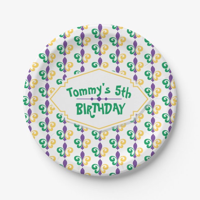 Assiettes En Carton Fête d'anniversaire de mardi gras (Devant)