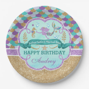 Assiettes En Carton Fête d'anniversaire de Mermaid Plaque de papier p