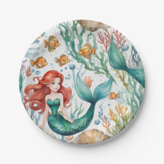 Assiettes En Carton Fête d'anniversaire de Mermaid Watercolor