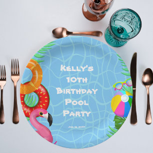 Assiettes En Carton Fête d'anniversaire de natation à la piscine amusa