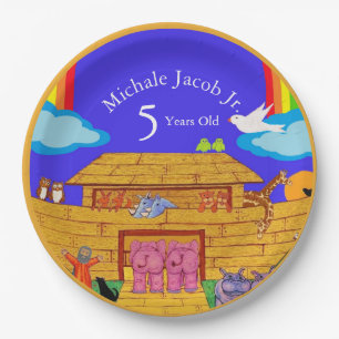 Assiettes En Carton Fête d'anniversaire de Noah's Ark Rainbow Elephant
