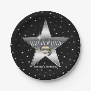 Assiettes En Carton Fête d'anniversaire de noir d'étoile d'argent de