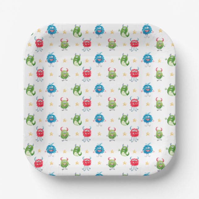 Assiettes En Carton Fête d'anniversaire de notre petit monstre (Recto)