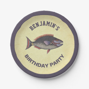 Assiettes En Carton Fête d'anniversaire de pêche rustique vintage