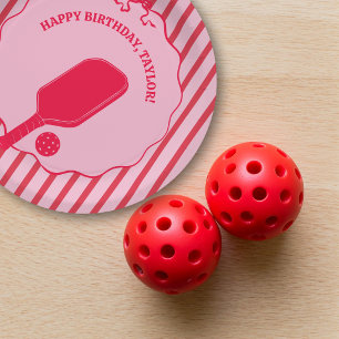 Assiettes En Carton Fête d'anniversaire de Pickleball rayée rouge et r