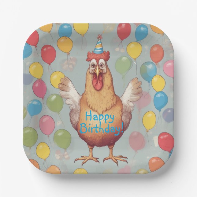 Assiettes En Carton Fête d'anniversaire de poulet (Recto)