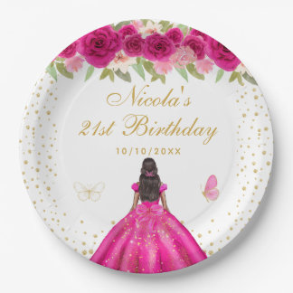Assiettes En Carton Fête d'anniversaire de princesse à peau foncée et 