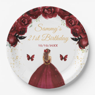 Assiettes En Carton Fête d'anniversaire de princesse aux cheveux brun-