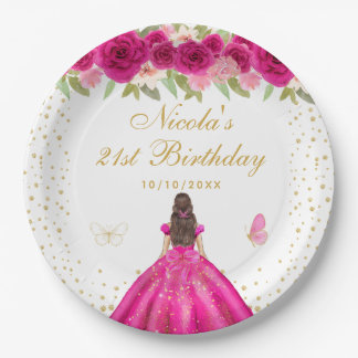Assiettes En Carton Fête d'anniversaire de princesse aux cheveux bruns