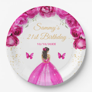 Assiettes En Carton Fête d'anniversaire de princesse aux cheveux bruns