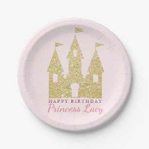 Assiettes En Carton Fête d'anniversaire de princesse Castle d'or