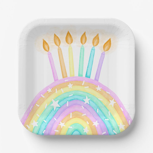 Assiettes En Carton Fête d'anniversaire de Rainbow Cake (Recto)