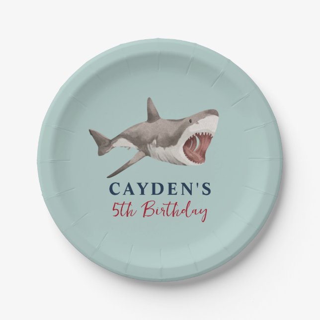 Assiettes En Carton Fête d'anniversaire de requins (Devant)
