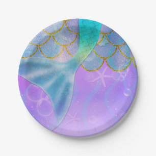 Assiettes En Carton Fête d'anniversaire de sirène Iridescent Pearl Shi