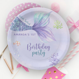 Assiettes En Carton Fête D'Anniversaire De Sirène Sous La Sirène De Me
