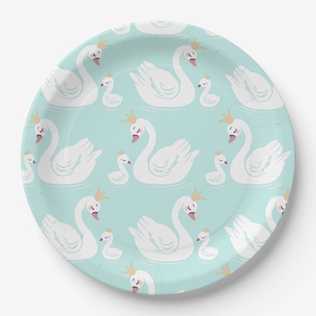 Assiettes En Carton Fête d'anniversaire de Swan Turquoise (Devant)
