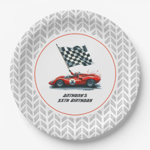 Assiettes En Carton Fête d'anniversaire de voiture de course personnal