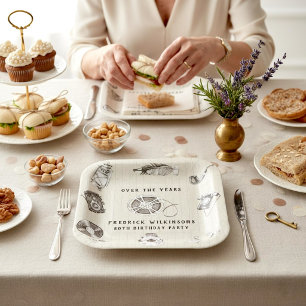 Assiettes En Carton Fête d'anniversaire des 80 ans Rétro à travers les