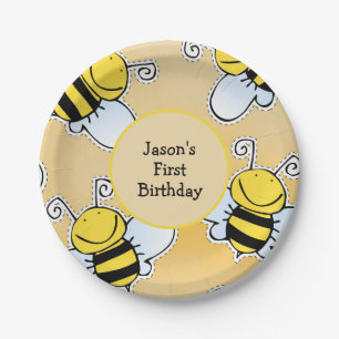 Assiettes En Carton Fête d'anniversaire des abeilles de miel souriante