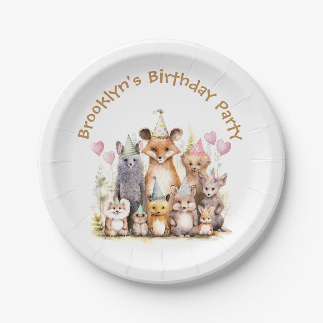 Assiettes En Carton Fête d'anniversaire des amis de la forêt (Devant)