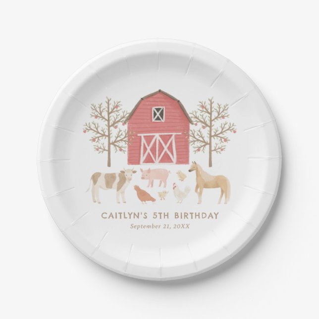 Assiettes En Carton Fête d'anniversaire des animaux de ferme (Devant)