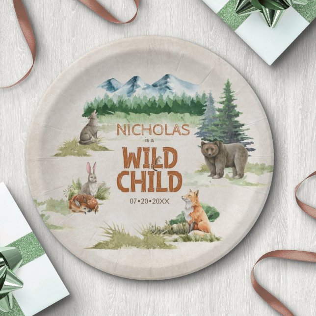 Assiettes En Carton Fête d'anniversaire des animaux sauvages de bois (Créateur téléchargé)