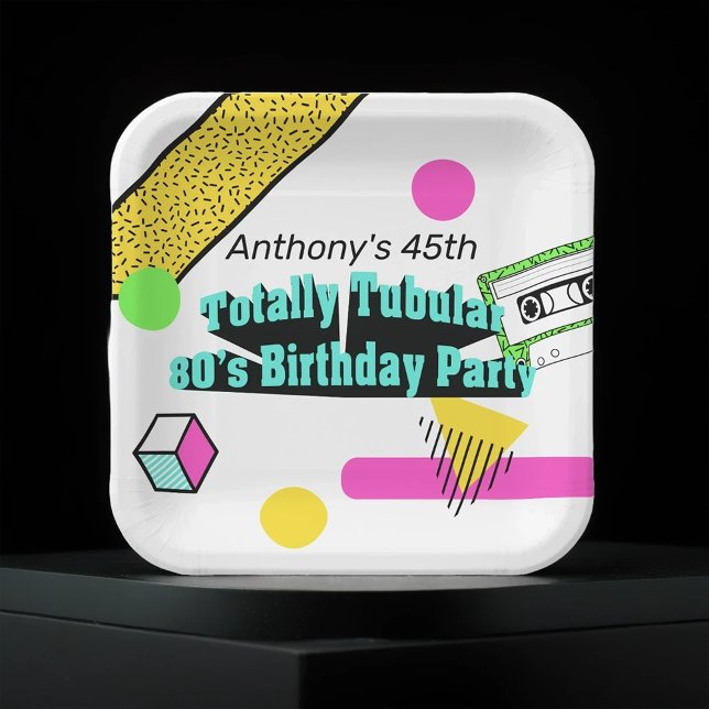 Assiettes En Carton Fête d'anniversaire des années 80 (Créateur téléchargé)