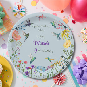 Assiettes En Carton Fête d'anniversaire des colibris et du jardin des