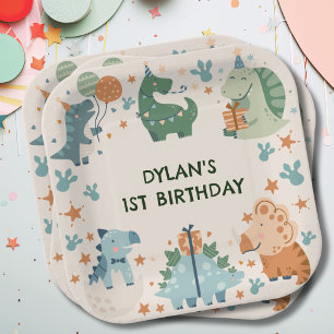 Assiettes En Carton Fête d'anniversaire des dinosaures pour enfants