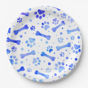 Assiettes En Carton Fête d'anniversaire des Empreintes de pattes bleus