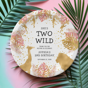 Assiettes En Carton Fête d'anniversaire des filles 2 ans Safari Rose G