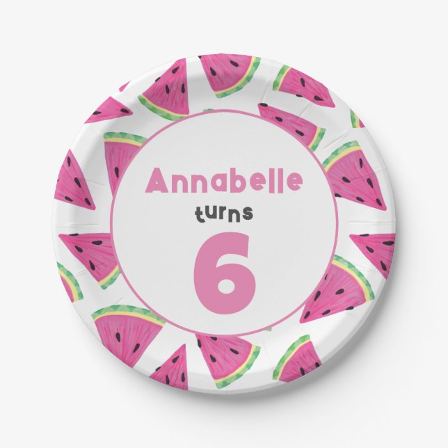 Assiettes En Carton Fête d'anniversaire des filles de la pastèque (Devant)
