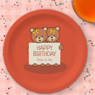 Assiettes En Carton Fête d'anniversaire des jumeaux ou frères et sœurs