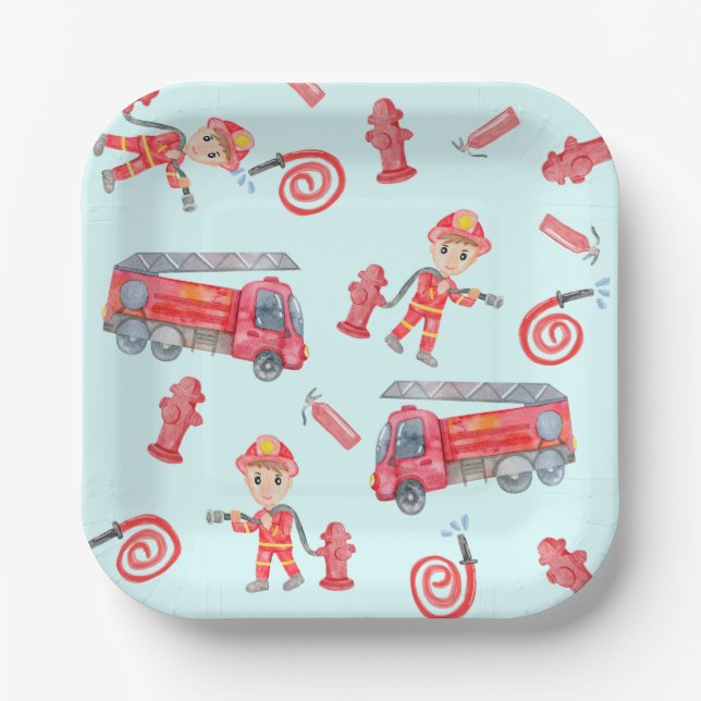 Assiettes En Carton Fête d'anniversaire des pompiers (Recto)