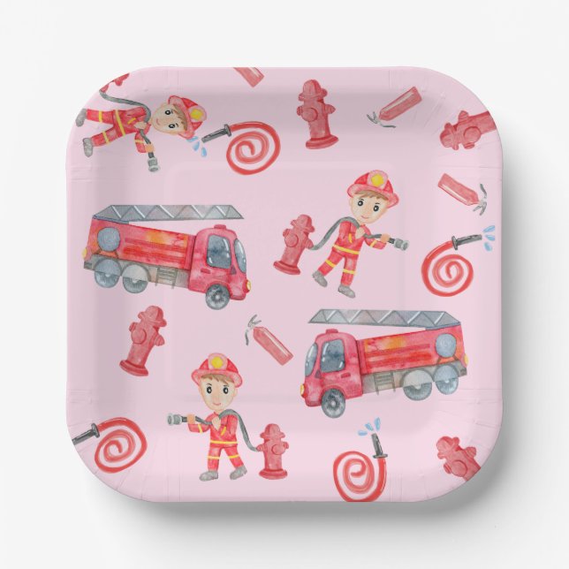 Assiettes En Carton Fête d'anniversaire des pompiers (Recto)