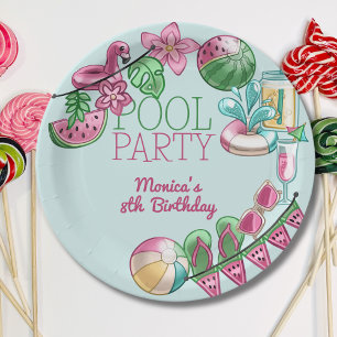 Assiettes En Carton Fête d'anniversaire d'été à la piscine