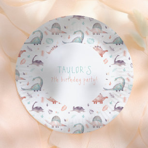 Assiettes En Carton Fête d'anniversaire dinosaure fille turquoise