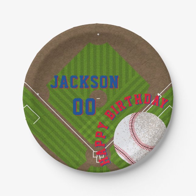 Assiettes En Carton Fête d'anniversaire du baseball (Devant)