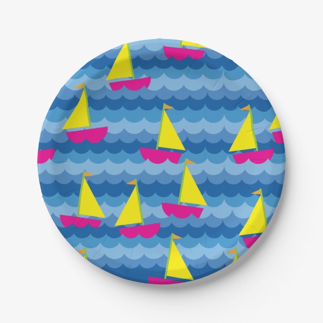Assiettes En Carton Fête d'anniversaire du bateau à voile (Devant)